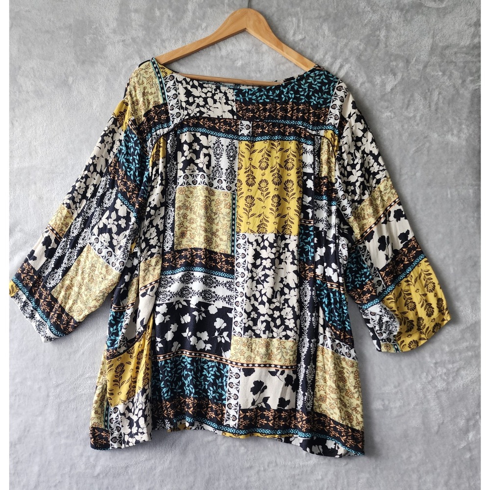 J. Jill Top Womens Size 4X Patchwork Floral Print Blouse Shirt